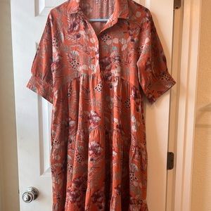 Natural life Tiered Midi Dress Orange Floral Size Medium $45.